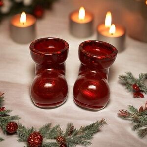 Hand Crafted Red Holiday Boot Candle Holders